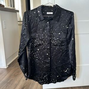 Equipment | Slim Signature Star Print Black Silk Shirt Top Blouse
